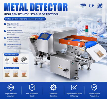 Machine de détection des métaux à grande vitesse avec convoyeur pour les collations, les chips, les noix, les biscuits, les bonbons, le dépistage des contaminants